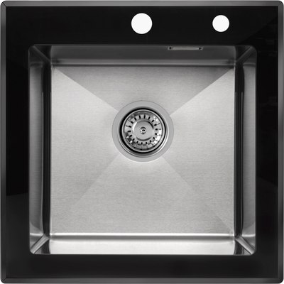 Мойка кухонная Arfeka Eco AR 50x50 (GS Black Glass+Satin) - фото
