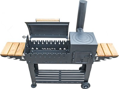 Мангал Вулкан Гриль 5мм с печкой под казан на колесах 4в1