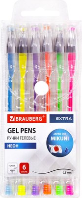 Набор гелевых ручек Brauberg Extra. Неон / 143911 - фото