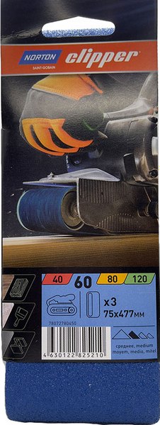 Набор шлифлент Norton 75х477мм Р60 / 78072780450 - фото