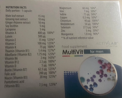 Комплексная пищевая добавка Activlab Multivit for Men