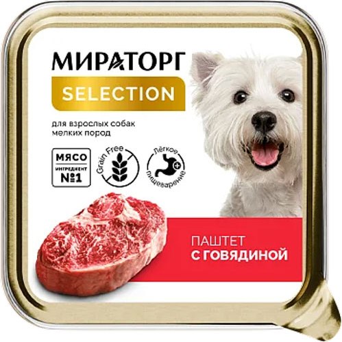 Влажный корм для собак Мираторг Selection паштет для взрослых собак с говядиной - фото