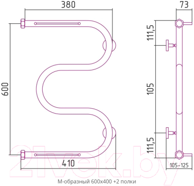Полотенцесушитель водяной Сунержа М-образный 2 полки 60x40 / 00-0008-6040