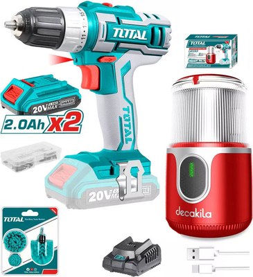 Аккумуляторная дрель-шуруповерт TOTAL TDLI2002 + Кофемолка Decakila KMCF022R / TOSLI23013 - фото