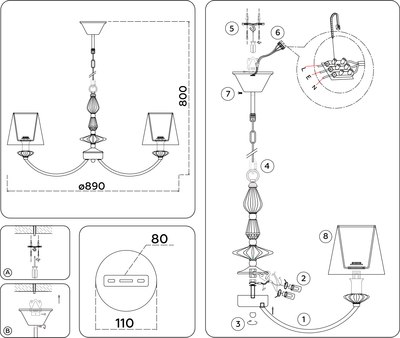 Люстра Ambrella LH75025/7 GD/PI (золото/розовый)