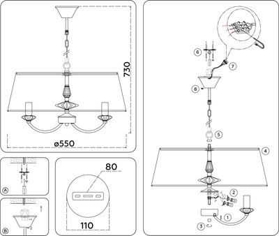 Люстра Ambrella LH75021/5 GD/PI (золото/розовый)