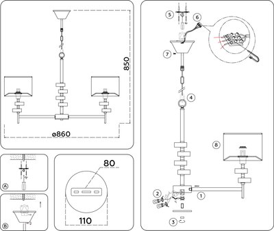 Люстра Ambrella LH71323/7 SN/WH (никель/белый)