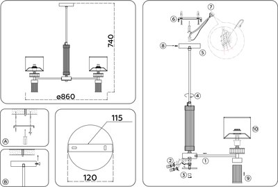 Люстра Ambrella LH71303/7 CGD/WH (золото/белый)