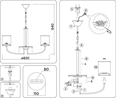 Люстра Ambrella LH71273/8 BS/DB (латунь/темно-синий)