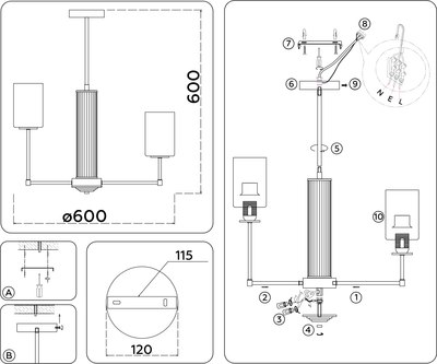 Люстра Ambrella LH56215/6 BS/FR (латунь/белый матовый)