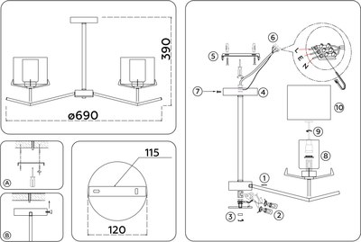 Люстра Ambrella LH57007/5 BS/FR (латунь/белый матовый)