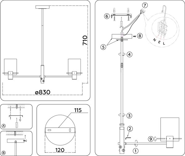 Люстра Ambrella LH57033/8 BS/SM (латунь/дымчатый)