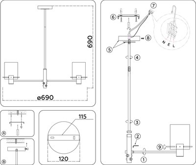 Люстра Ambrella LH57041/6 BK/DBS/SM (черный/темная латунь/дымчатый)