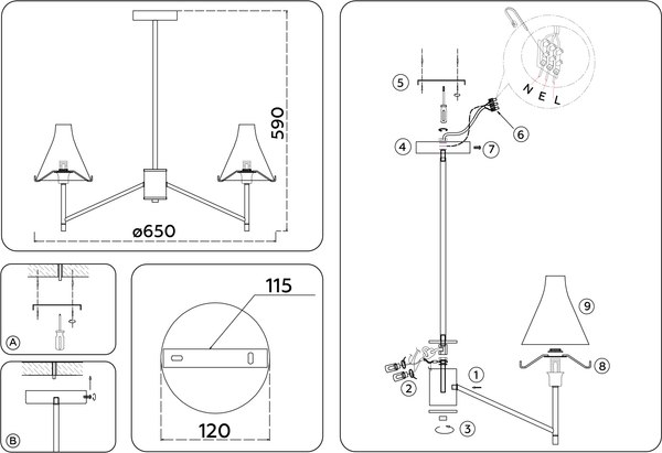 Люстра Ambrella LH57133/5 BS/FR (латунь/белый матовый)