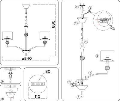 Люстра Ambrella LH71133/8 BS/WH (латунь/белый)