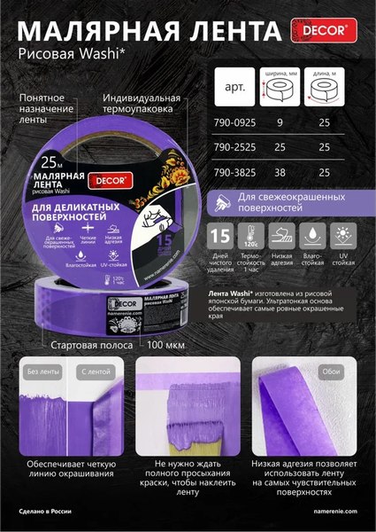 Лента малярная Decor 38мм 25м / 790-3825