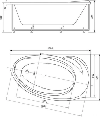 Ванна акриловая Aquatek Бетта 160 Правая / BET160-0000170