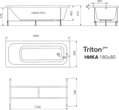 Ванна акриловая Triton Ника 180x80