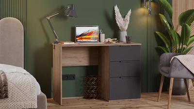 Письменный стол ТриЯ Графит (дуб крафт табачный/холст вулкан)