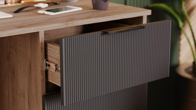 Письменный стол ТриЯ Графит (дуб крафт табачный/холст вулкан)