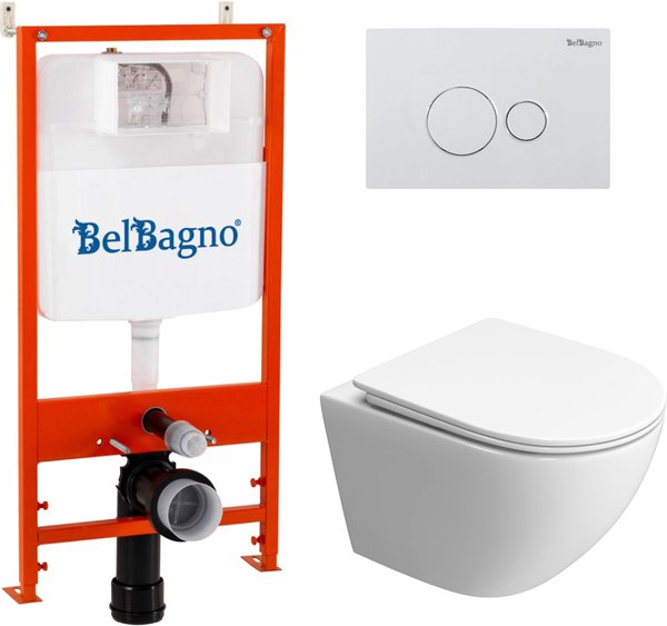 Унитаз подвесной с инсталляцией BelBagno BB5177CH-TOR/SC/BB026/BB082BL - фото