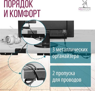 Компьютерный стол Millwood Будапешт 180x80x88.9 с ящиком (дуб белый Craft/металл черный)