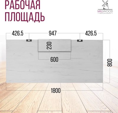 Компьютерный стол Millwood Будапешт 180x80x88.9 с ящиком (дуб белый Craft/металл черный)