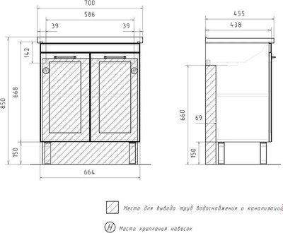 Тумба под умывальник EQUIL Lago 70.2D Миранда