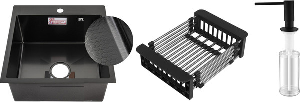 Мойка кухонная Schtoff Best Decor Black 5050 + KR-1 + SD-1 - фото