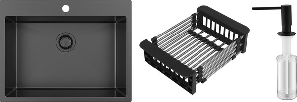 Мойка кухонная Schtoff Best Premium Black 6050 + KR-1 Black + SD-1 Black - фото