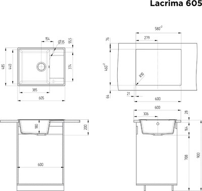 Мойка кухонная Maunfeld Lacrima 605 MFQS-605B