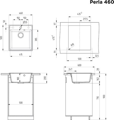 Мойка кухонная Maunfeld Perla 460 MFQS-460LGR
