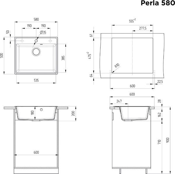 Мойка кухонная Maunfeld Perla 580 MFQS-580B