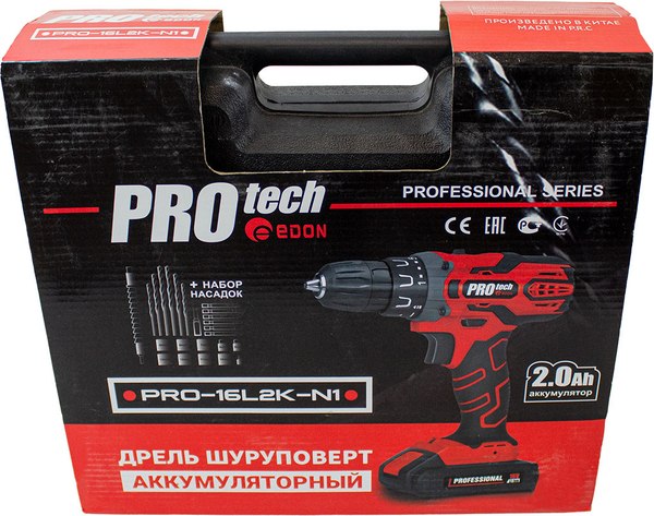 Аккумуляторная дрель-шуруповерт Edon PROtech PRO-16L2K-N1 / 21468