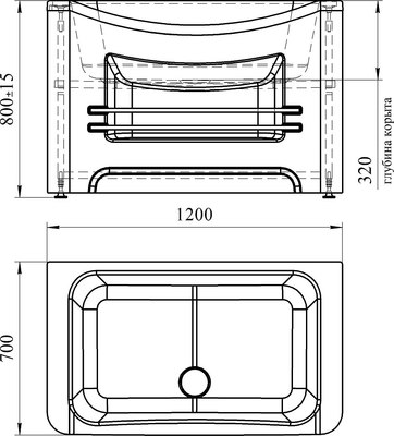 Ванна акриловая Radomir Арчи 1-01-0-0-1-341 (с рамой, сливом, фронтальной панелью и полотенцедержателем)