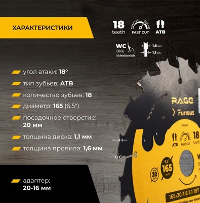 Пильный диск Vira Rage Furious Fast cut 165мм / 594246