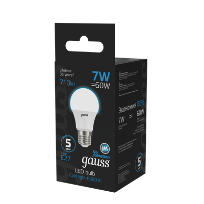 Лампа Gauss A60 7W 710lm 6500K E27 LED / 102502307