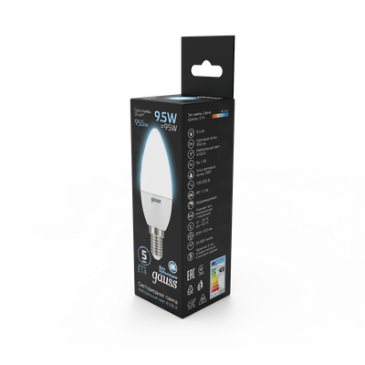 Лампа Gauss Свеча 9.5W 950lm 4100К E14 LED / 103101210