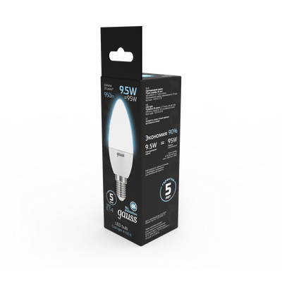 Лампа Gauss Свеча 9.5W 950lm 4100К E14 LED / 103101210