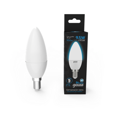 Лампа Gauss Свеча 9.5W 950lm 6500К E14 LED / 103101310
