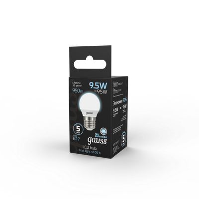 Лампа Gauss Шар 9.5W 950lm 4100K E27 LED / 105102210