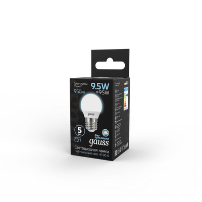 Лампа Gauss Шар 9.5W 950lm 4100K E27 LED / 105102210