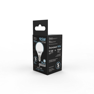 Лампа Gauss Шар 9.5W 950lm 4100K E14 LED / 105101210