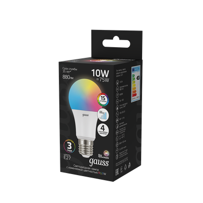 Лампа Gauss A60 10W E27 RGBW+димирование LED / 102102410
