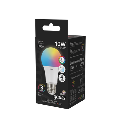 Лампа Gauss A60 10W E27 RGBW+димирование LED / 102102410