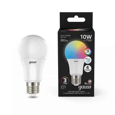 Лампа Gauss A60 10W E27 RGBW+димирование LED / 102102410