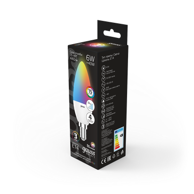 Лампа Gauss Свеча 6W E14 RGBW+димирование LED / 103101406