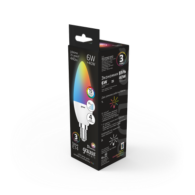 Лампа Gauss Свеча 6W E14 RGBW+димирование LED / 103101406