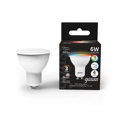 Лампа Gauss MR16 6W GU10 RGBW+димирование LED / 101106406