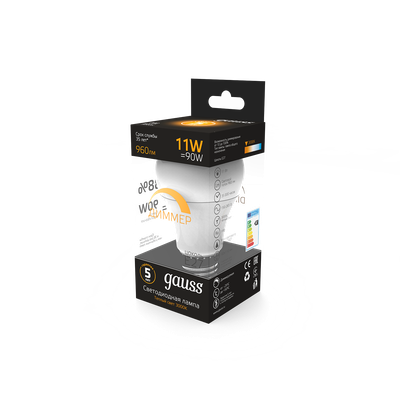 Лампа Gauss A60 11W 960lm 3000К E27 диммируемая LED / 102502111-D
